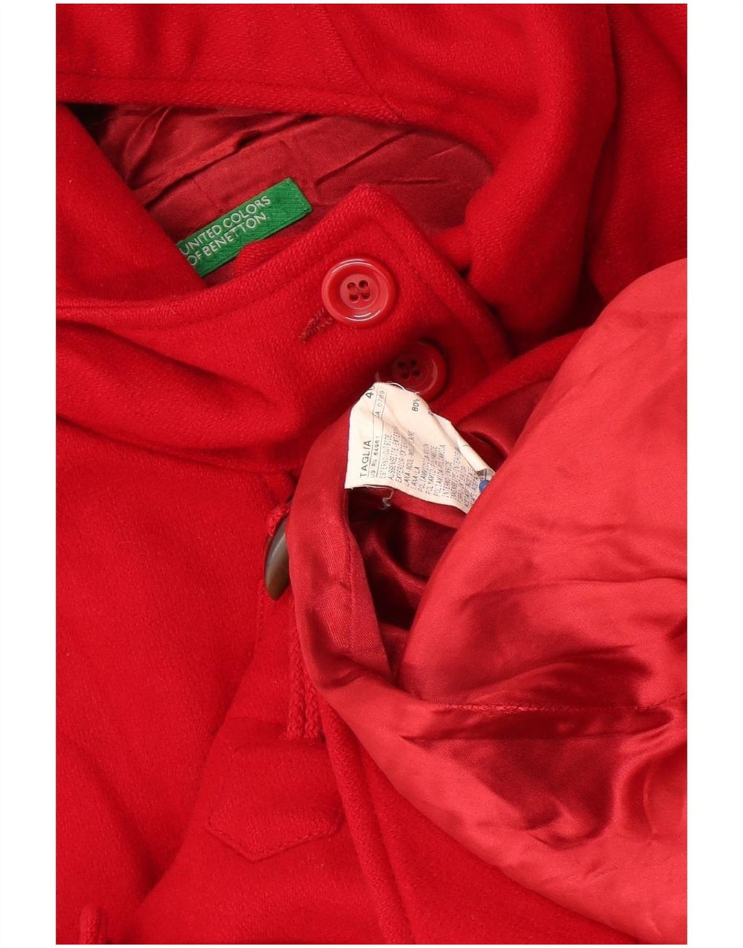 Casaco Duffle feminino com capuz Benetton IT 46 grande lã vermelha