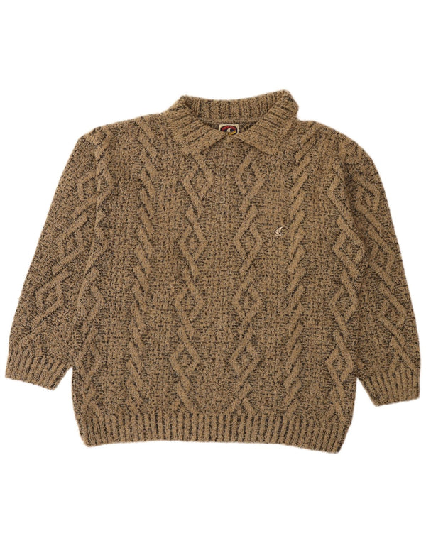 Suéter masculino pólo norte com gola polo, acrílico geométrico marrom grande