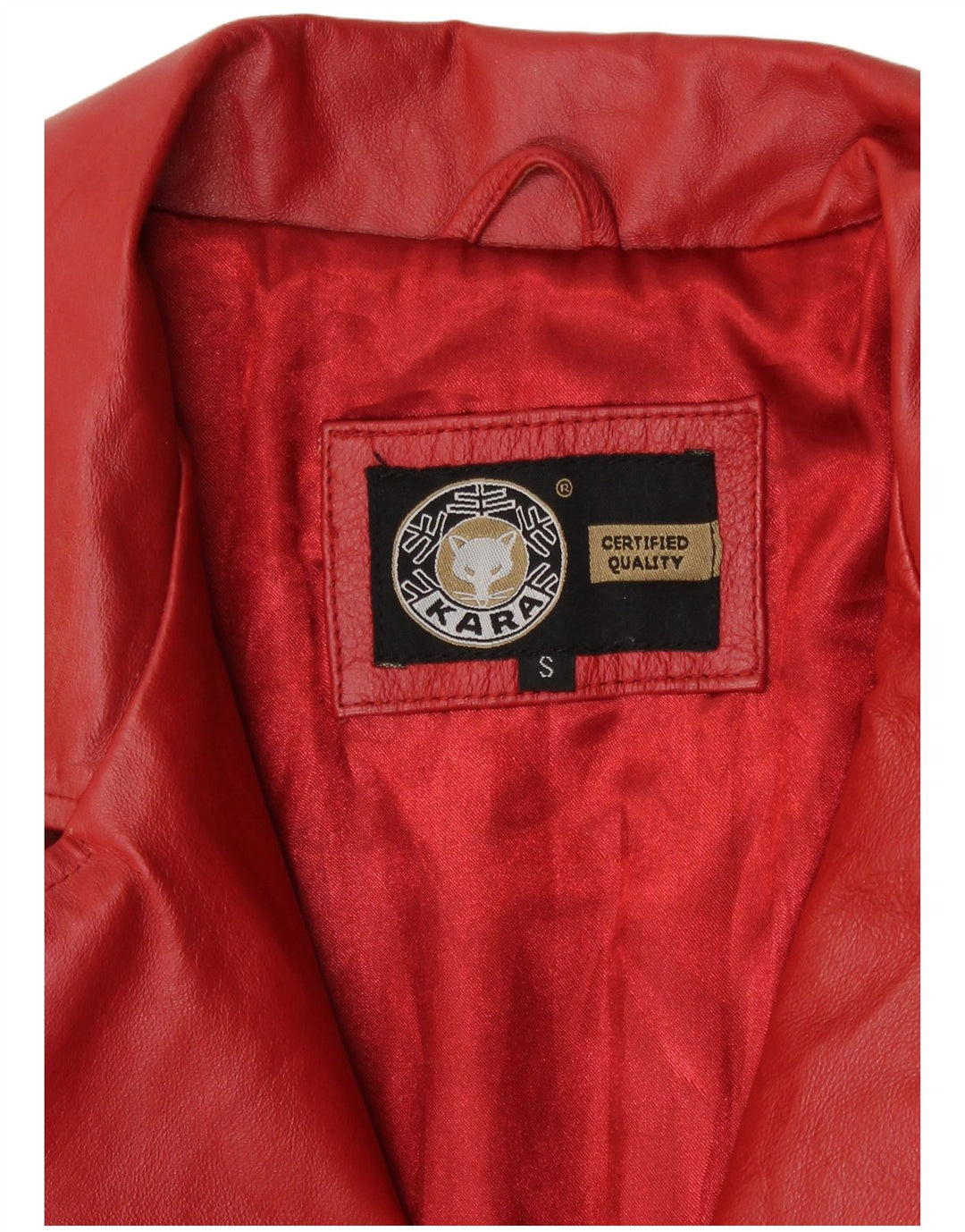 Casaco de couro feminino Kara UK 10 pequeno couro vermelho