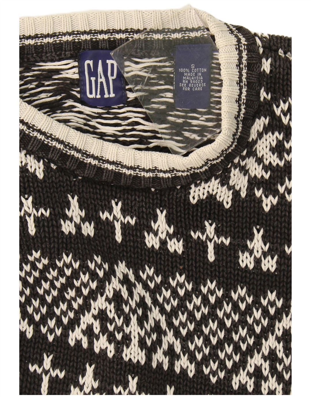 Suéter masculino Gap com gola redonda, pequeno, preto, Fair Isle, algodão