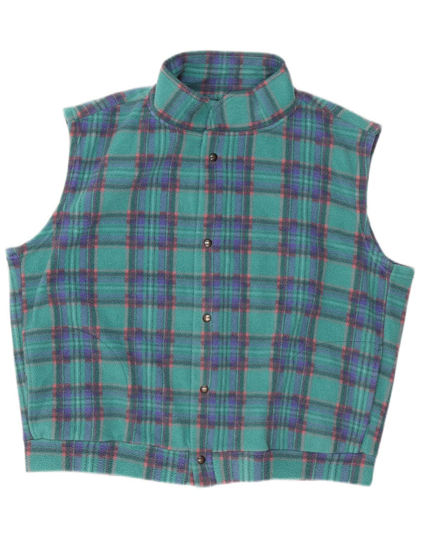 Vintage Mens Loose Fit Fleece Gilet UK 40 Grande Poliéster Turquesa Check
