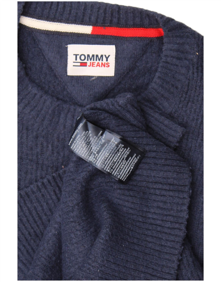 Tommy Hilfiger Suéter masculino com gola redonda grande poliéster azul marinho