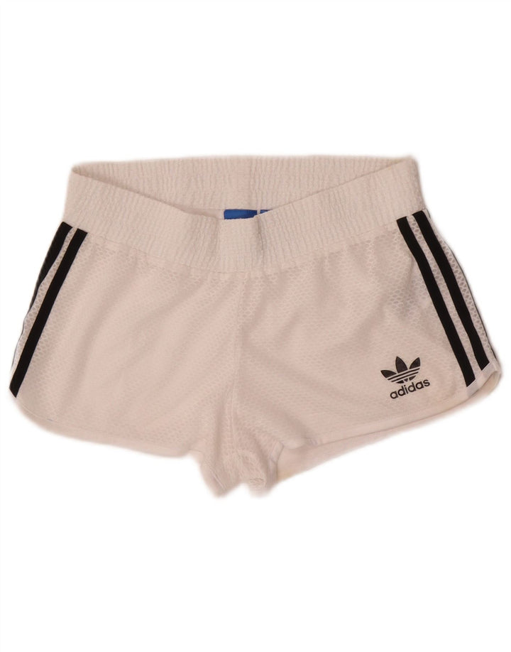 Shorts esportivos femininos ADIDAS UK 8 pequeno poliéster branco