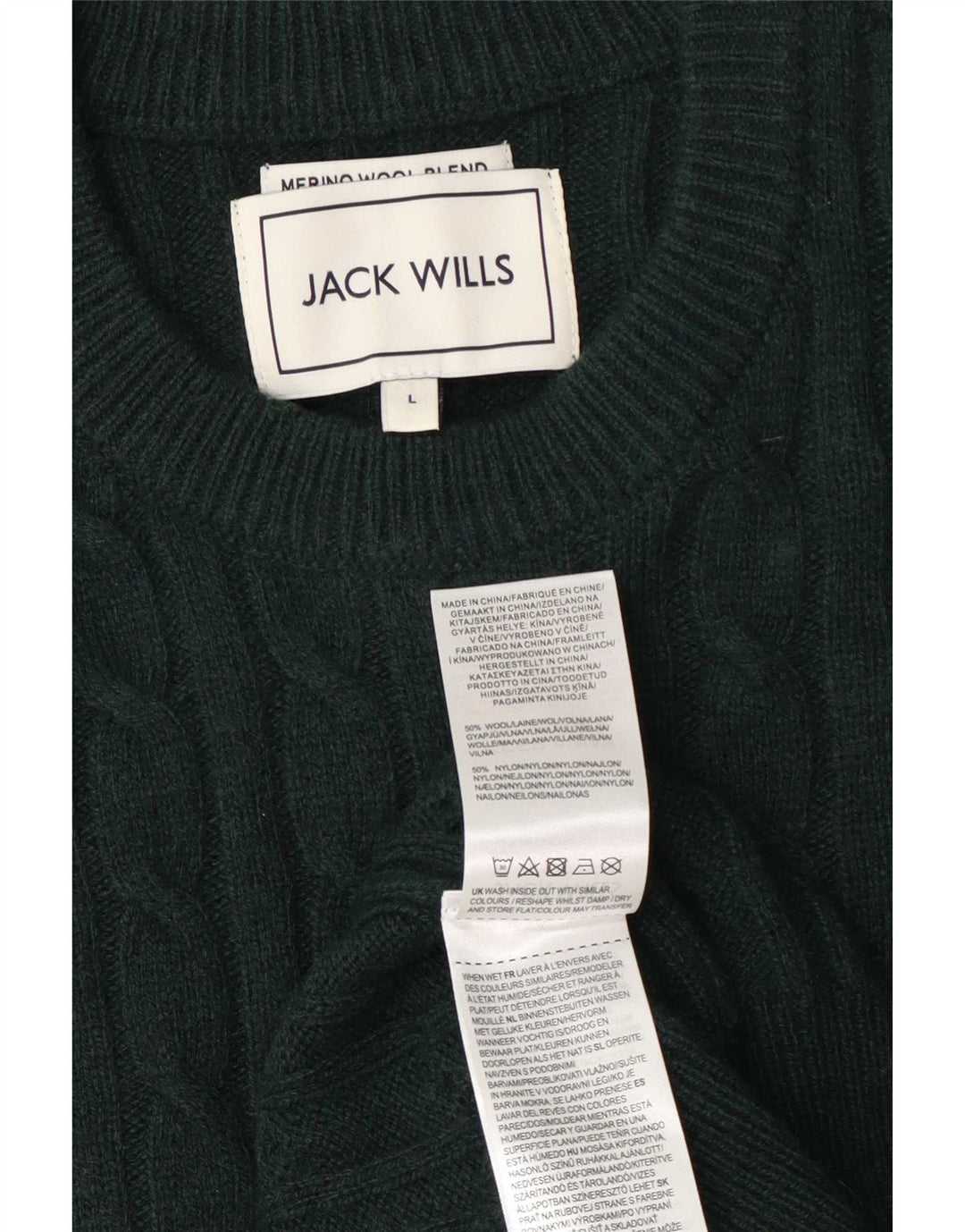 Jack Wills Suéter masculino com gola redonda, grande lã verde