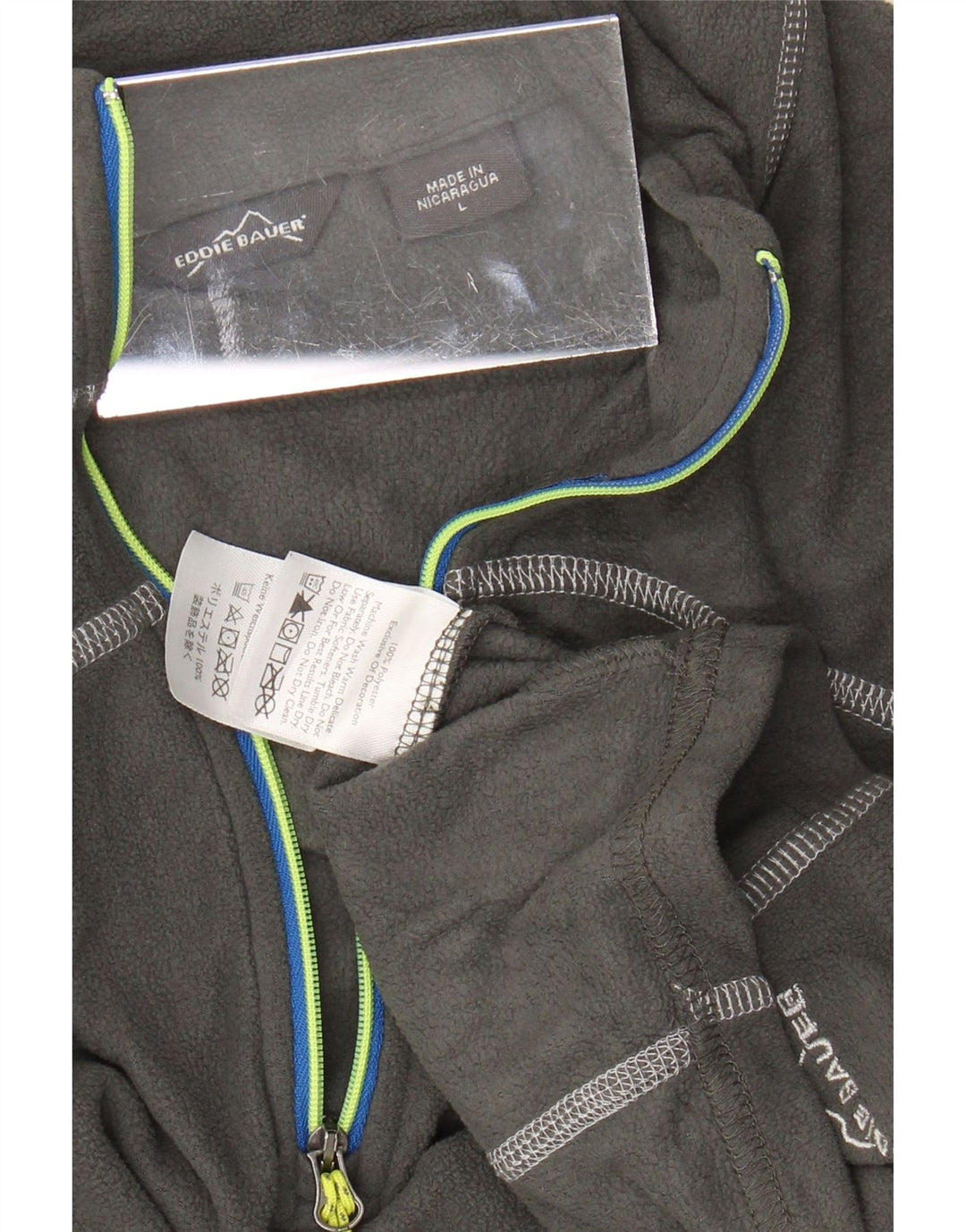EDDIE BAUER Suéter feminino de lã com zíper e gola UK 16 grande poliéster cinza