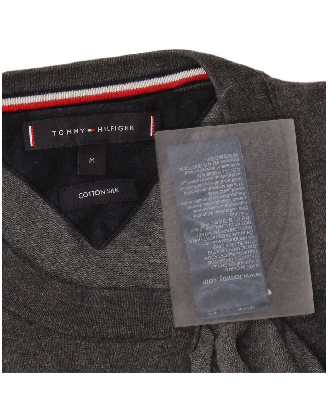 Suéter masculino TOMMY HILFIGER com gola redonda e algodão cinza médio