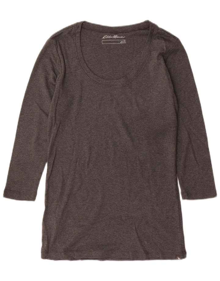 EDDIE BAUER Top feminino manga 3/4 Reino Unido 12 algodão cinza médio