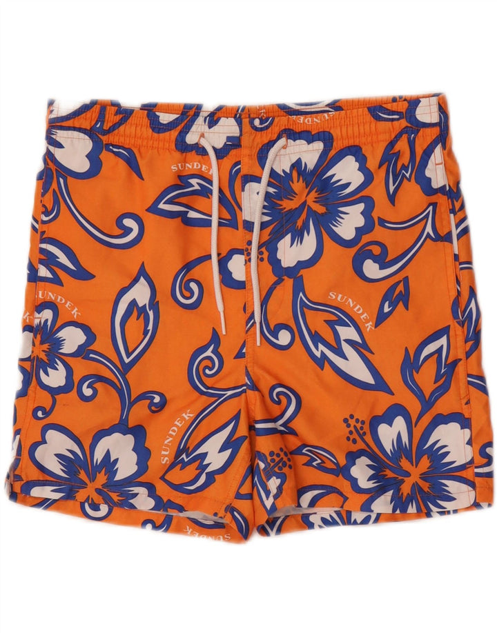 Sundek Mens Graphic Natação Shorts Médio Laranja Floral Poliéster