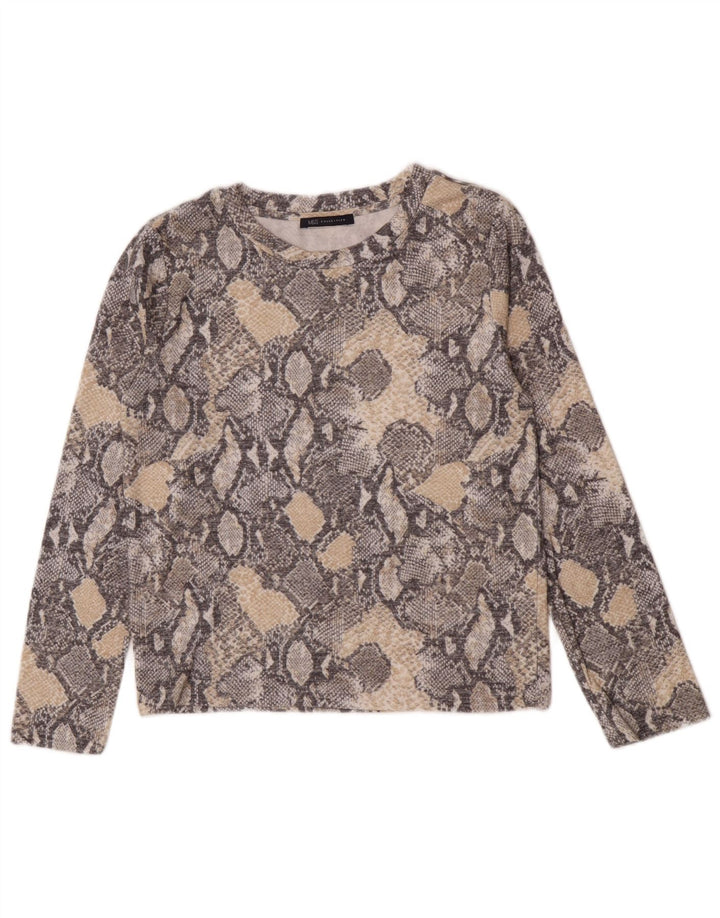 Top feminino Marks & Spencer de manga comprida UK 10 pequeno cinza com estampa animal