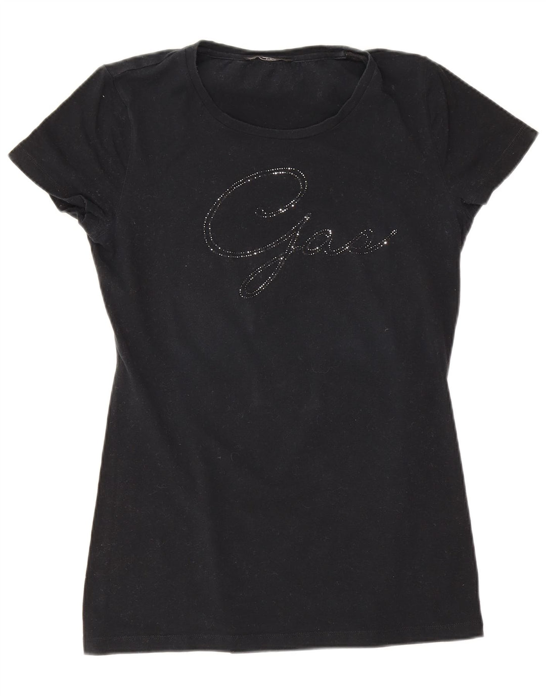 Camiseta feminina gráfica Gas Top UK 8 pequena preta