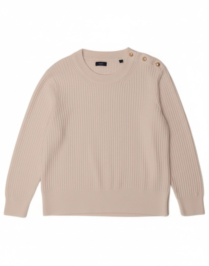 Suéter feminino GANT com gola redonda UK 18 XL algodão branco clássico