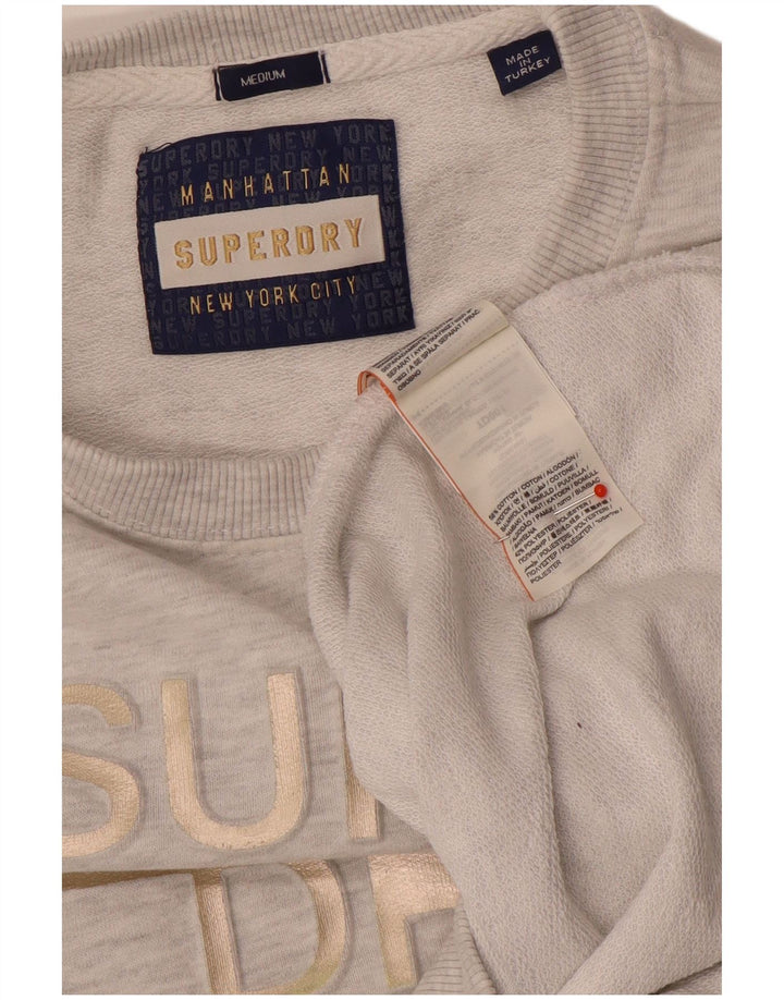 Suéter gráfico feminino Superdry UK 14 algodão manchado cinza médio