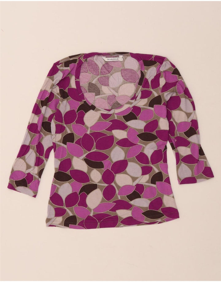 MARELLA Womens Top 3/4 Sleeve UK 8 Small Multicoloured Floral Viscose