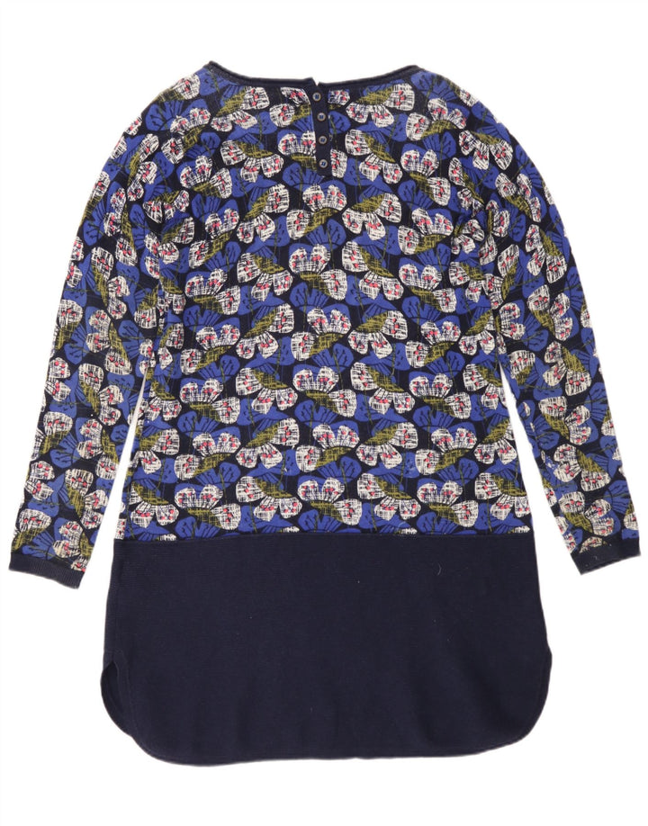 Vestido feminino de manga comprida White Stuff UK 12 algodão floral azul médio