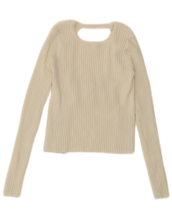 Zara Womens Cut Out Manga Longa Crop Top UK 10 Pequeno Off White