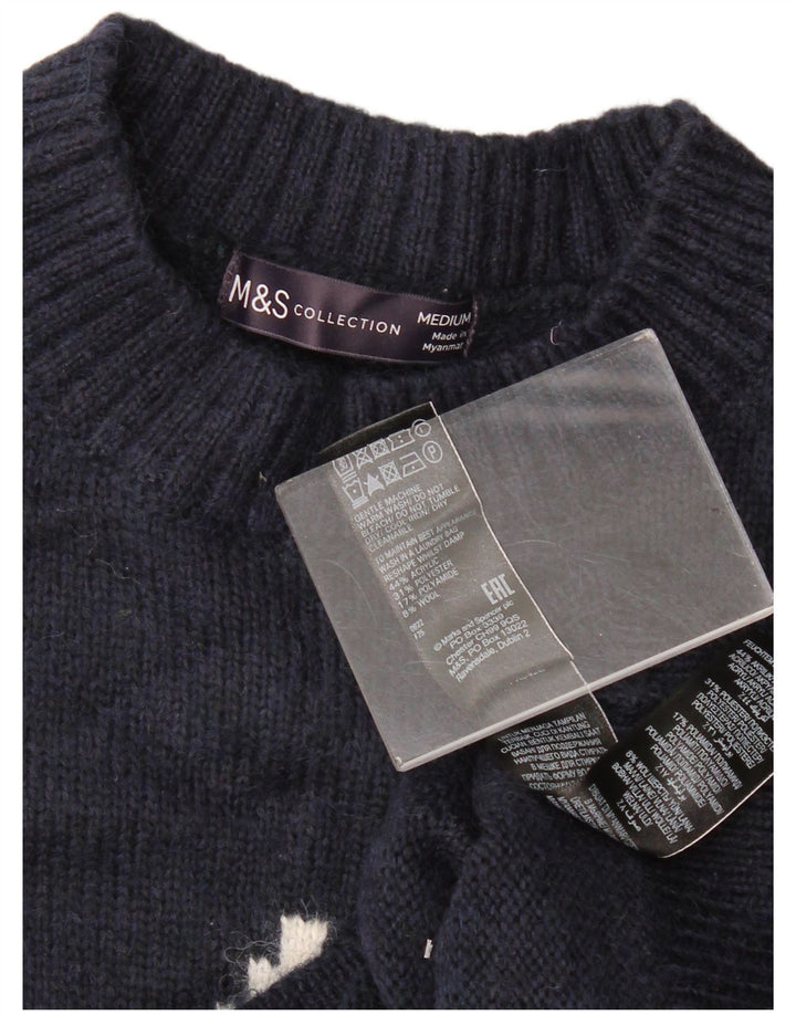 Suéter feminino Marks & Spencer com gola redonda Reino Unido 14 médio azul marinho
