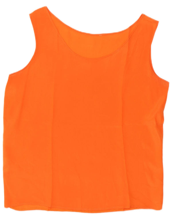 Blusa feminina vintage sem mangas top UK 16 grande acetato laranja