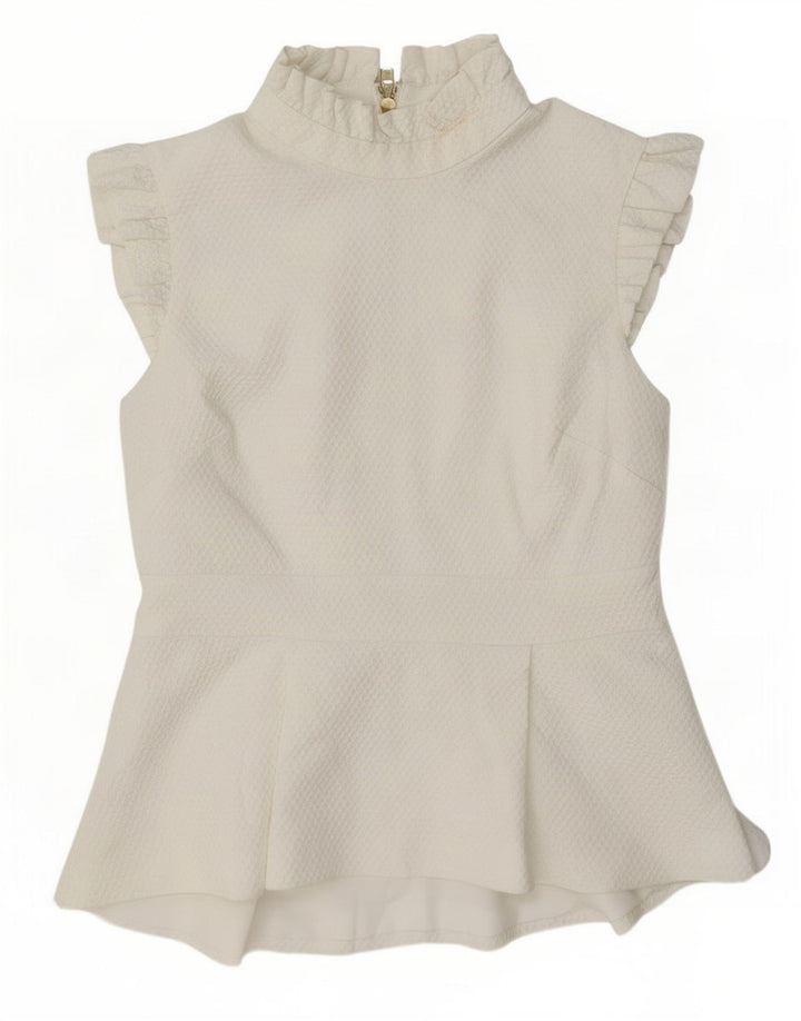Blusa feminina Ted Baker tamanho superior 4 grande poliéster branco