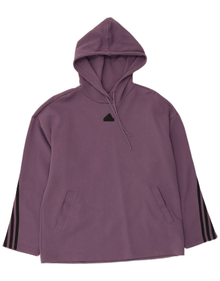 ADIDAS Womens Oversized Hoodie Jumper UK 8/10 Pequeno Roxo Algodão