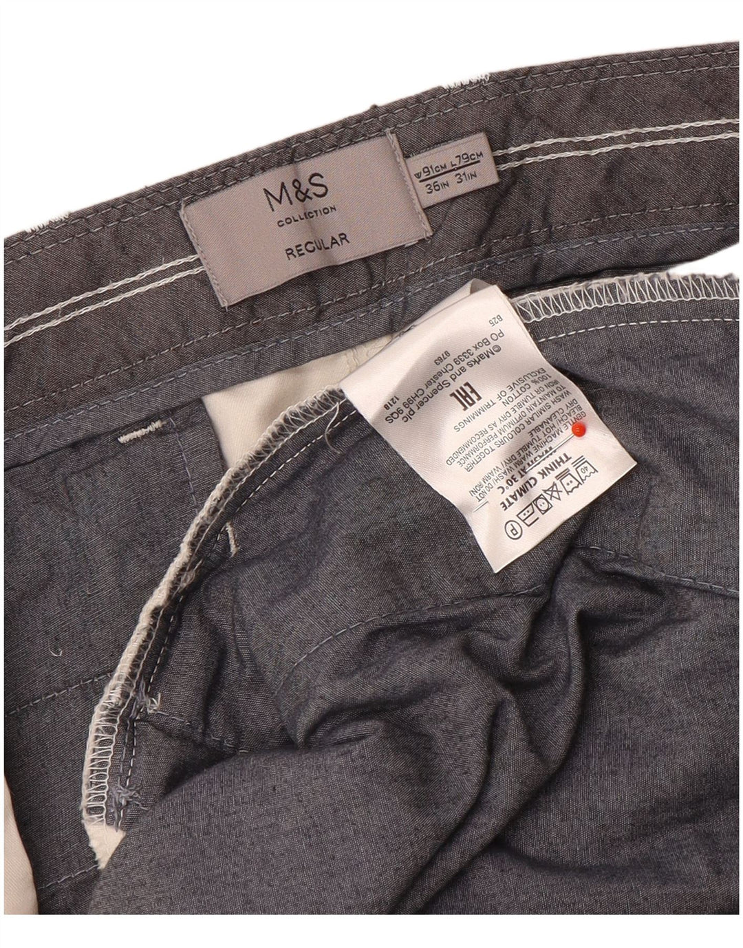 Calça chino masculina reta regular Marks & Spencer W36 L31 branco