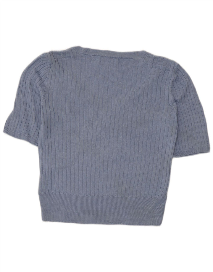 Blusa cropped feminina Marks & Spencer Reino Unido 12 viscose azul médio