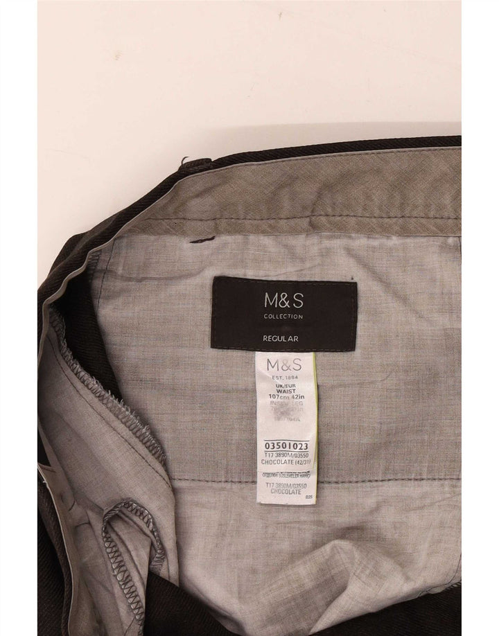 Calça masculina reta regular Marks & Spencer W42 L29 poliéster marrom