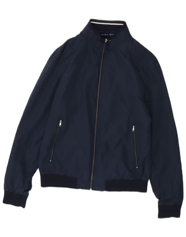 Zara Mens Bomber Jacket UK 40 Grande Poliéster Azul Marinho