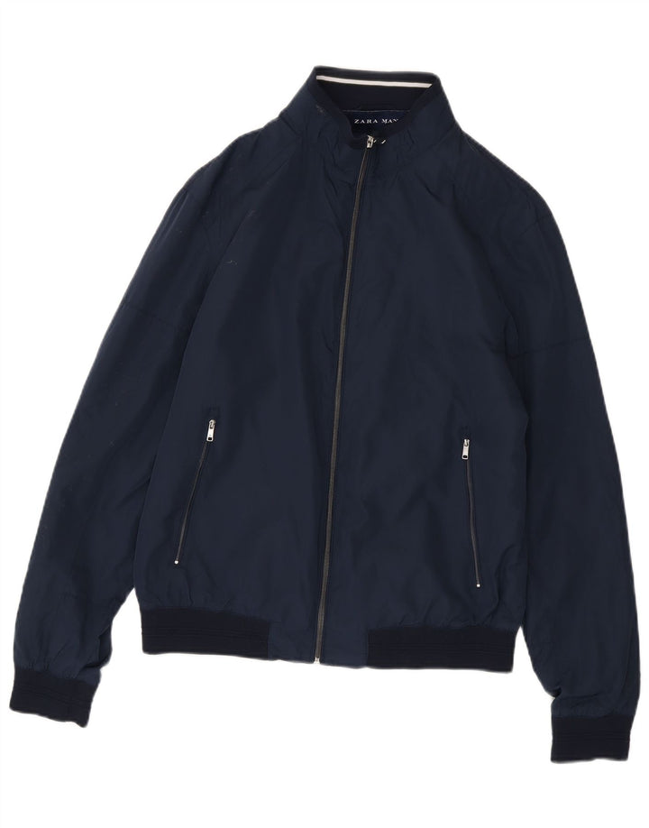 Zara Mens Bomber Jacket UK 40 Grande Poliéster Azul Marinho