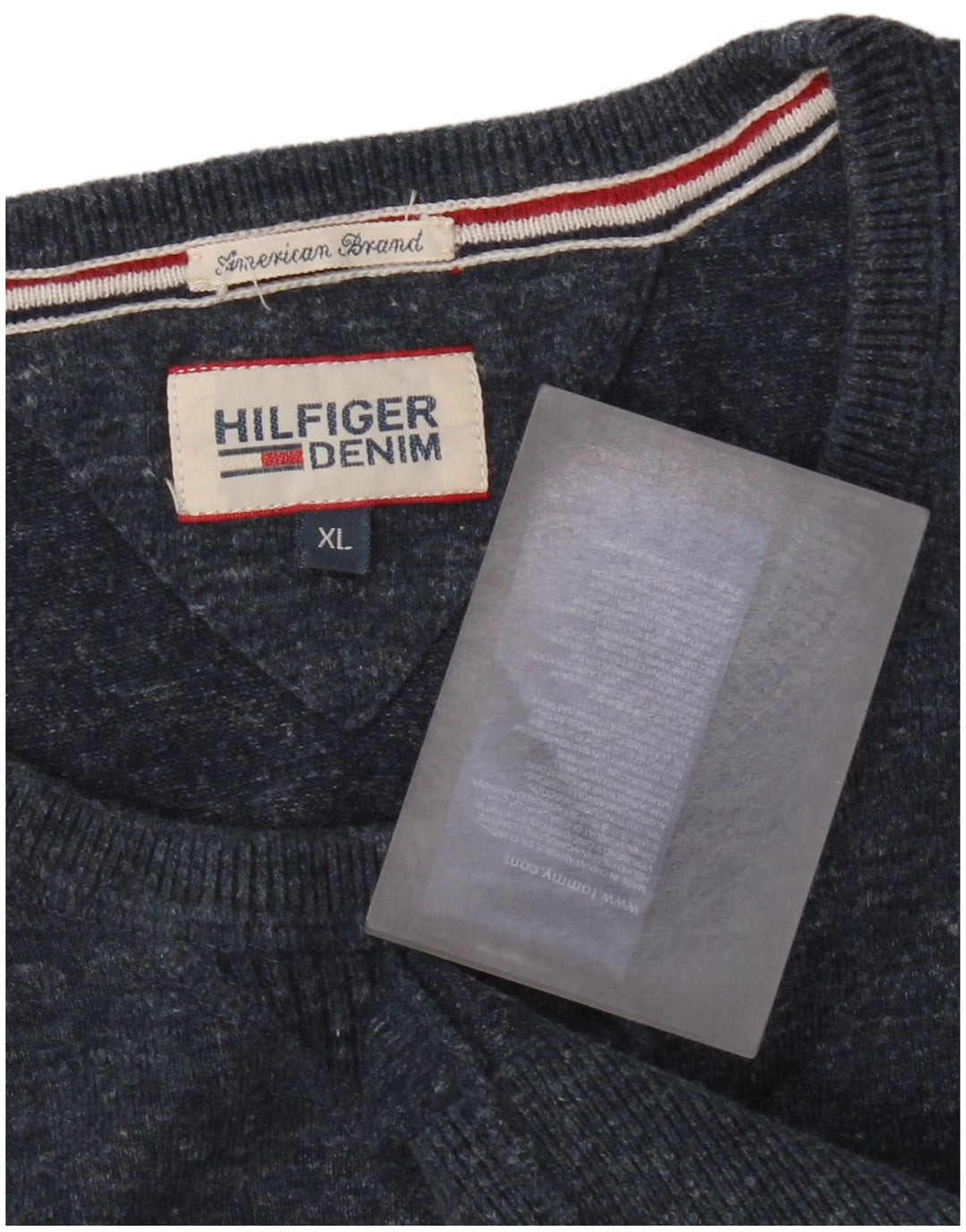 Tommy Hilfiger Suéter masculino com gola redonda XL azul marinho algodão manchado