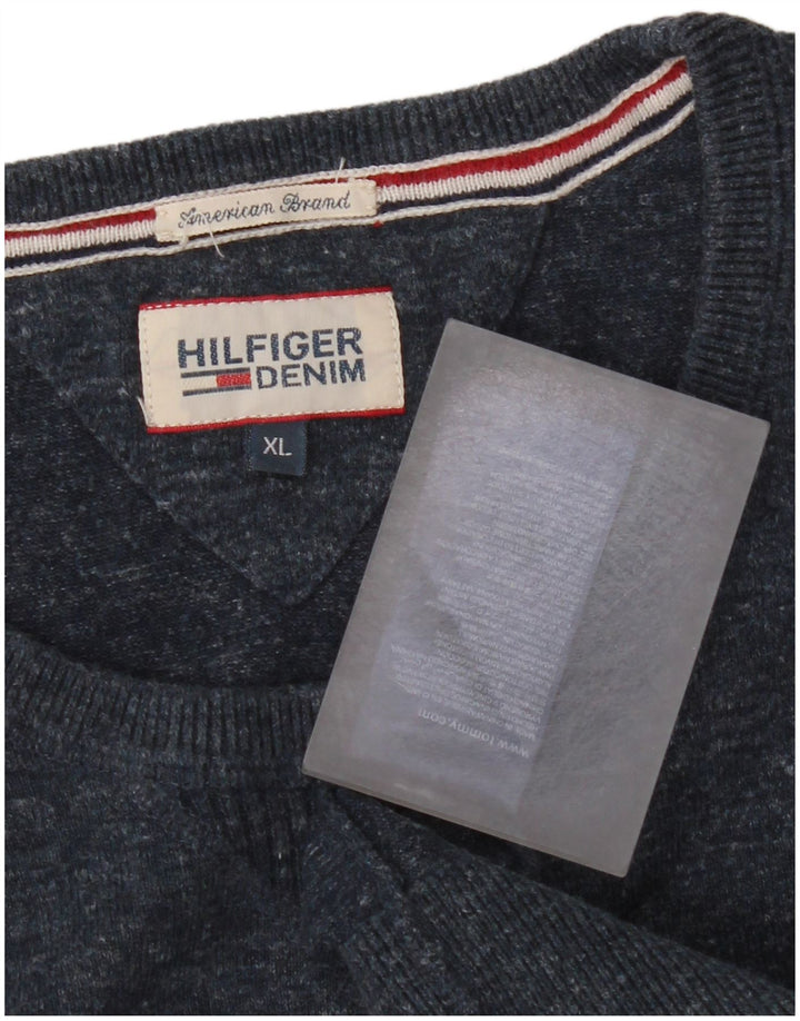 Tommy Hilfiger Suéter masculino com gola redonda XL azul marinho algodão manchado