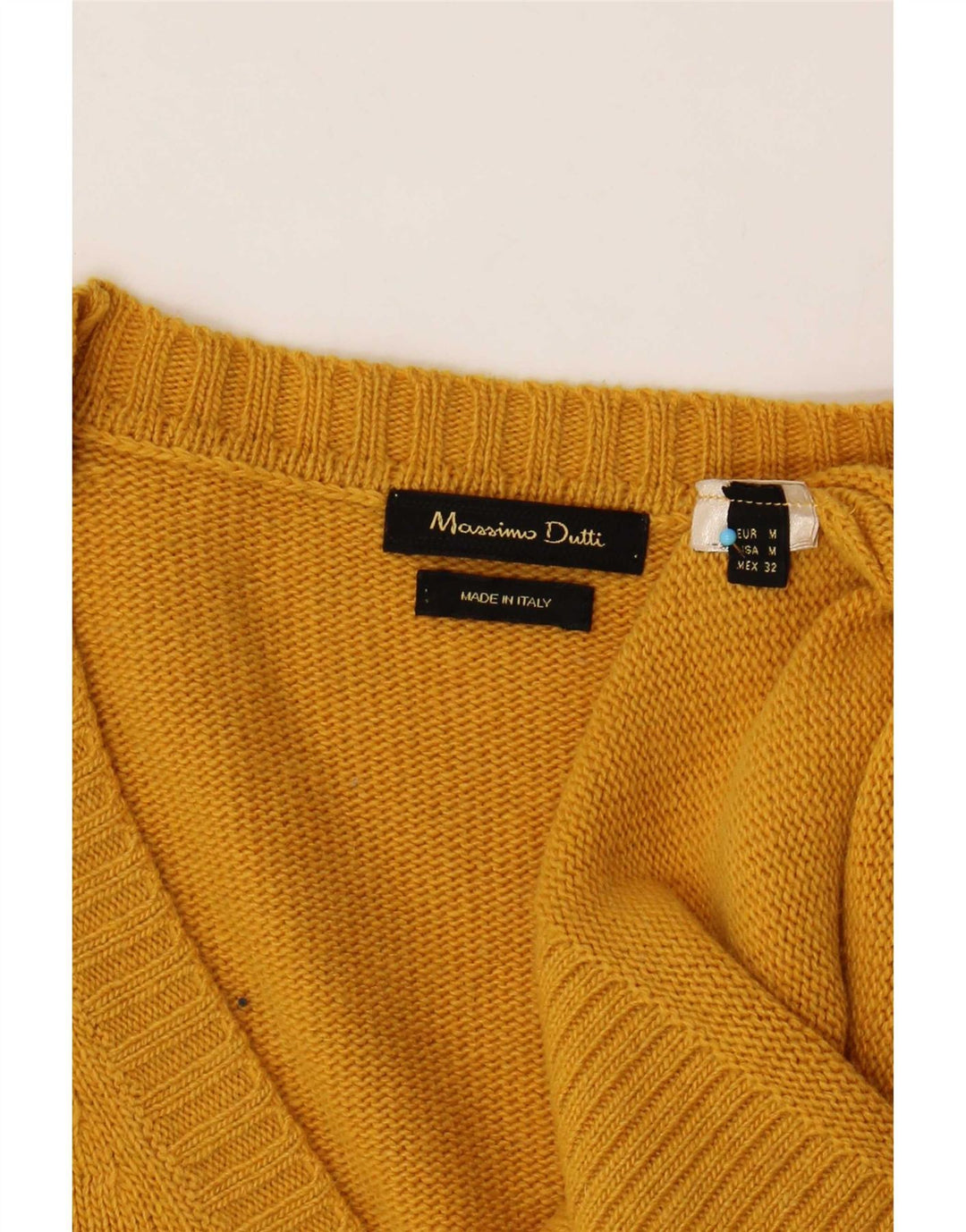 Suéter feminino Massimo Dutti manga curta com decote em V Reino Unido 14 médio amarelo
