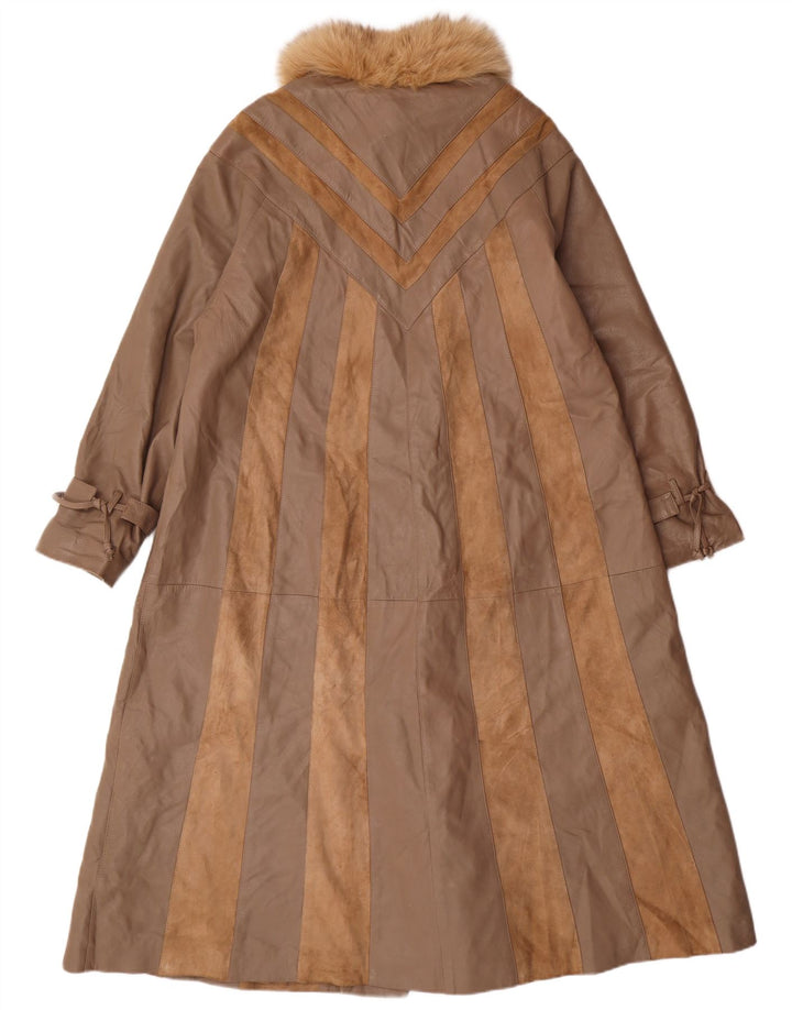 Norma Womens Loose Fit Leather Coat UK 14 Médio Marrom Listrado Clássico