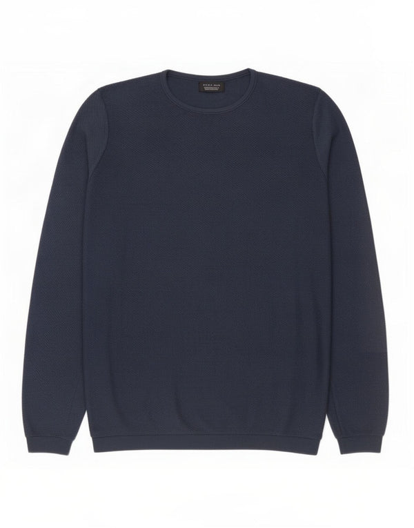Zara Suéter masculino com gola redonda grande azul marinho