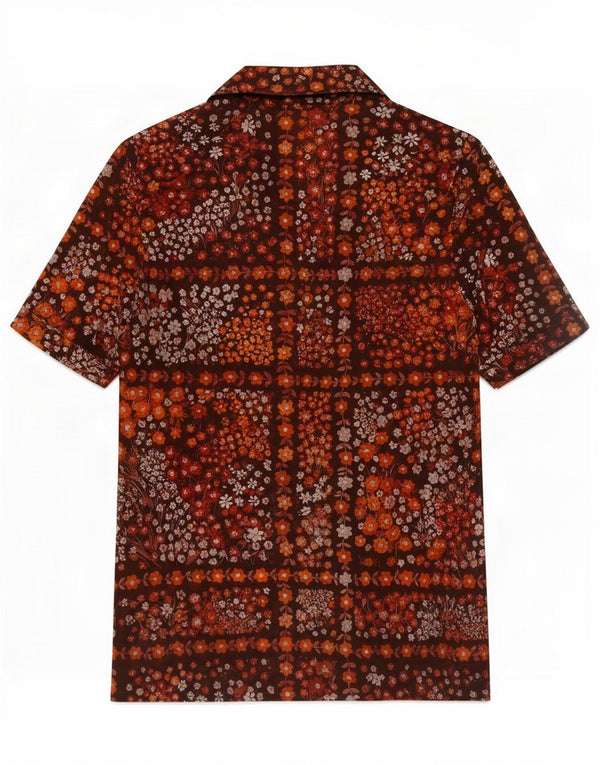 Blusa feminina vintage de manga curta UK 8 pequena marrom floral