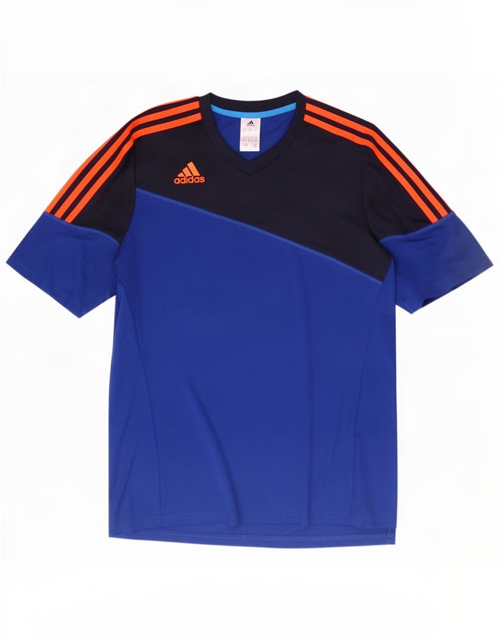 Adidas Mens Climalite Camiseta Top Grande Azul Colorblock Poliéster
