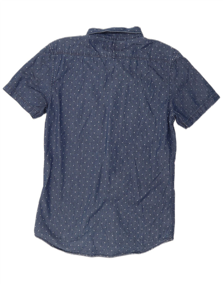 Camisa jeans masculina de manga curta MOSSIMO XS azul manchado