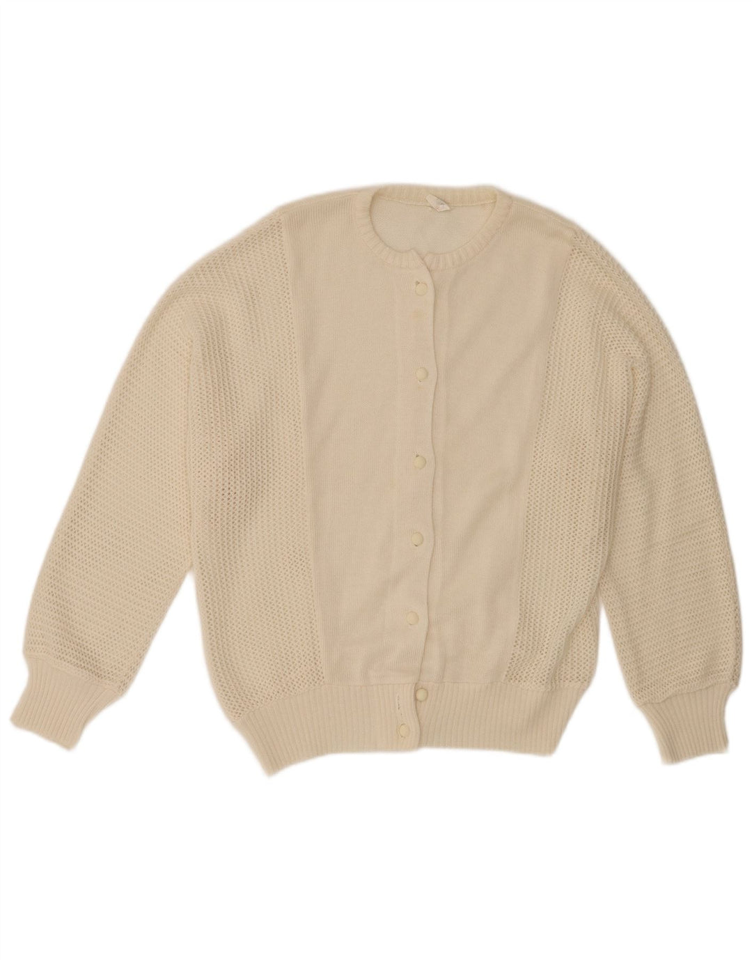 Suéter cardigã feminino vintage IT 46 grande poliacrílico branco