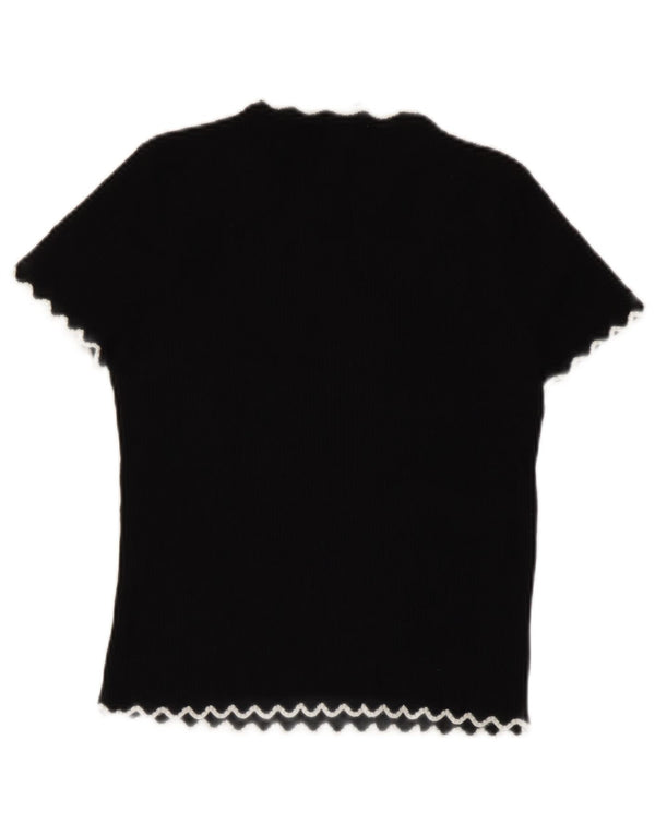 Zara Camiseta Feminina Crop Top UK 10 Pequena Viscose Preta