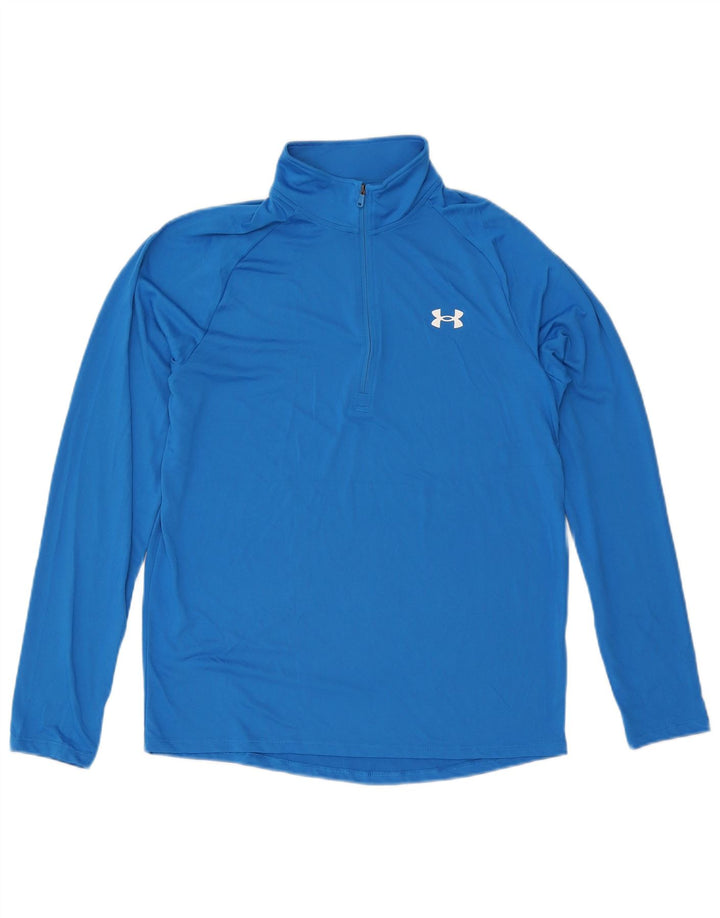 Under Armour Mens Zip Neck Pulôver Treino Top Médio Azul