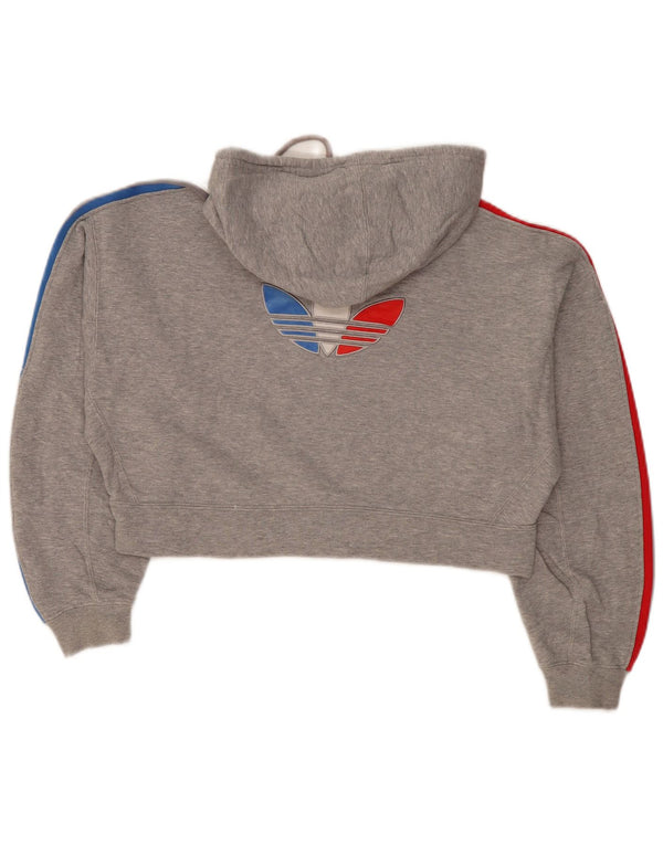 Adidas Womens Oversized Graphic Crop Hoodie Jumper UK 6 XS Cinza Algodão