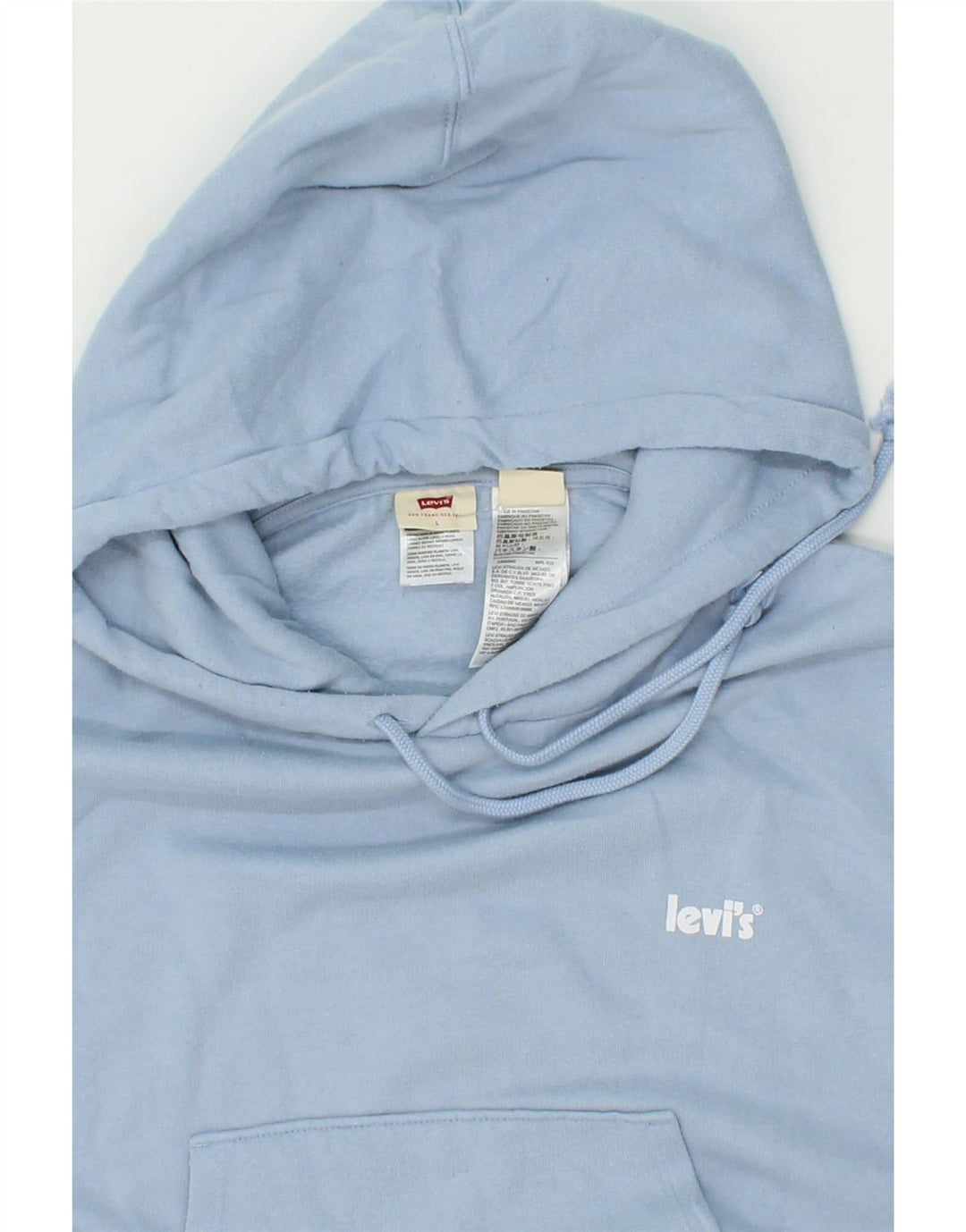 LEVI'S Womens Crop Hoodie Jumper UK 16 Large Blue Cotton Vintage Levi's and Second-Hand Levi's from Messina Hembry 