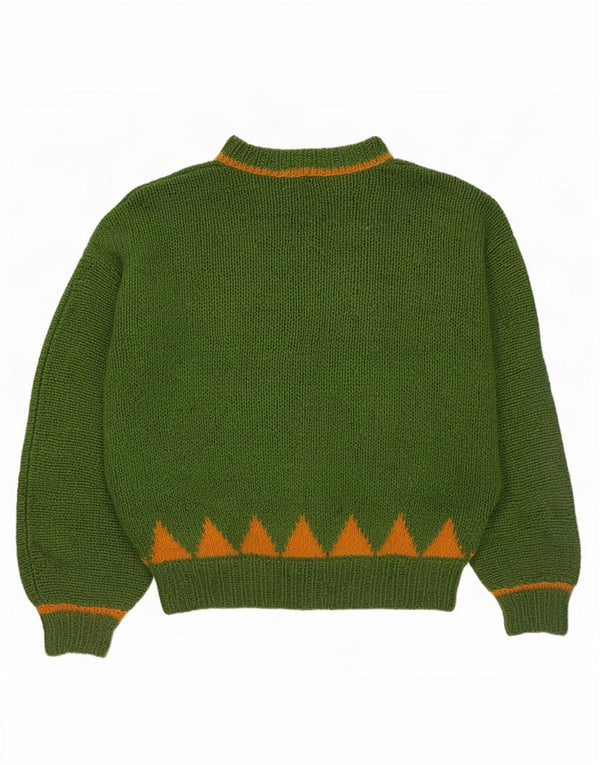 Suéter feminino vintage com gola tartaruga Reino Unido 14 grande verde geométrico