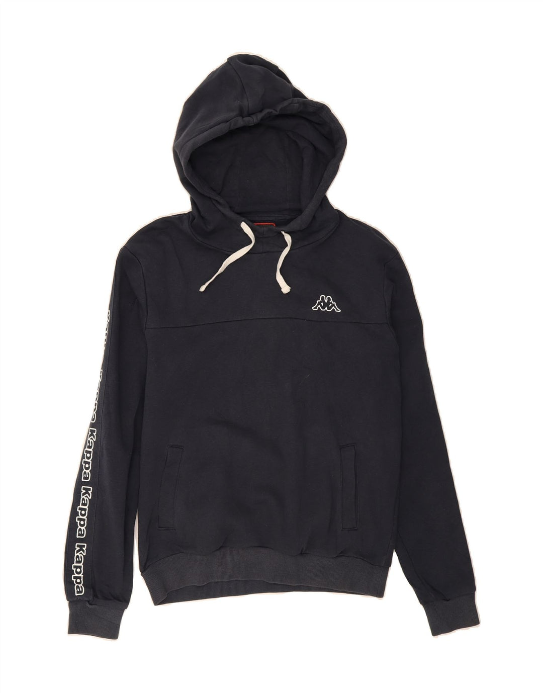 KAPPA Mens Graphic Hoodie Jumper Small Navy Blue Cotton Vintage Kappa and Second-Hand Kappa from Messina Hembry 