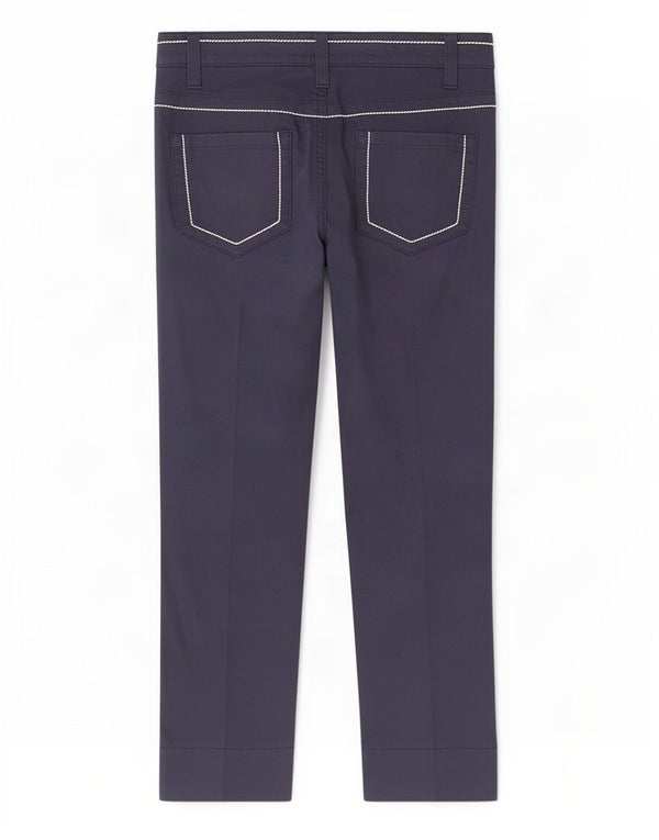 Calça feminina reta cortada Moschino W28 L26 algodão azul marinho