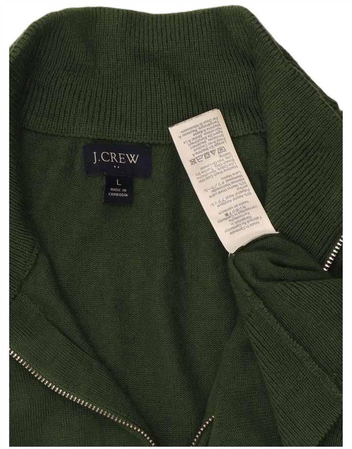 Suéter masculino J. Crew com zíper e gola em acrílico verde grande