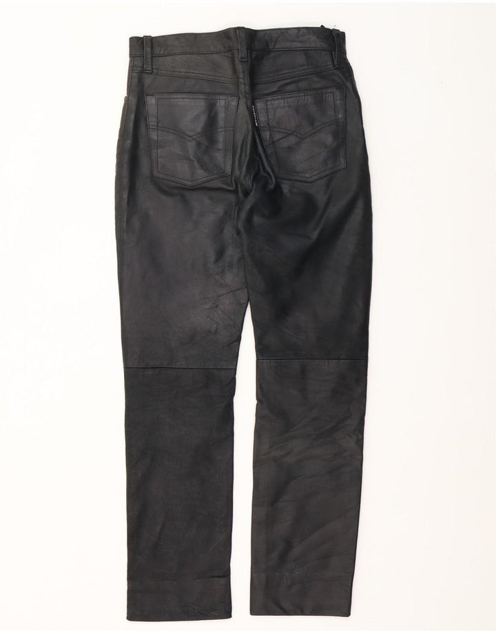 Calças de couro retas masculinas vintage W30 L30 pretas
