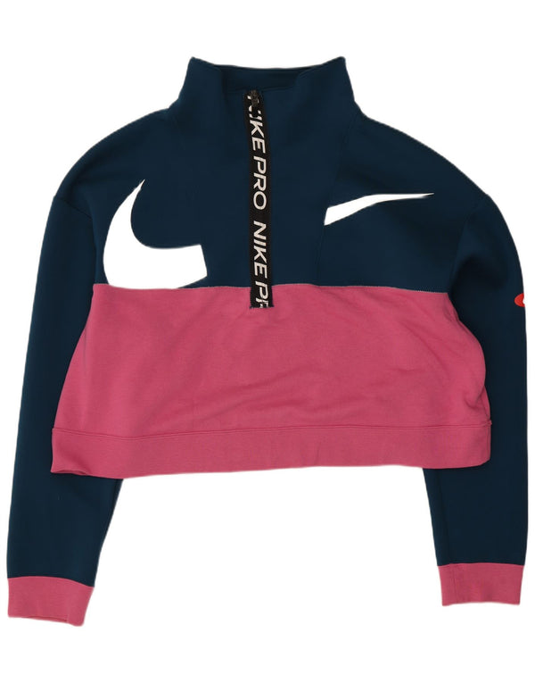 Nike feminino gráfico moletom jumper UK 16 grande bloco colorido azul marinho