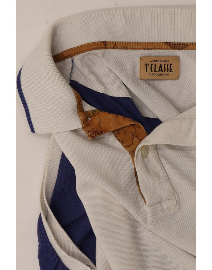 Camisa polo masculina ALVIERO MARTINI grande bloco colorido branco