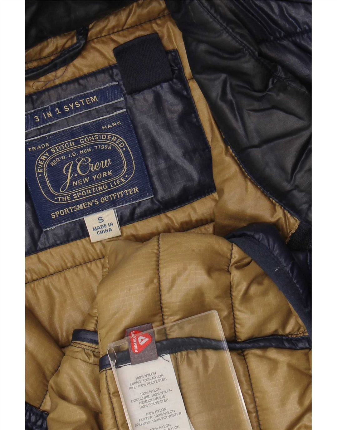 Colete acolchoado masculino J. Crew UK 36 pequeno nylon azul marinho