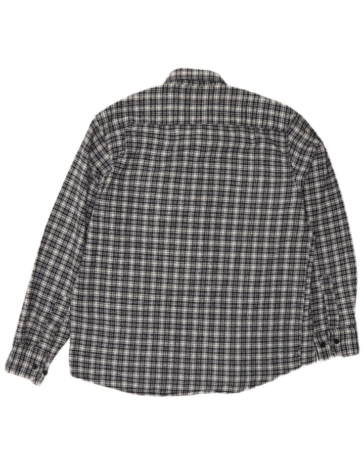 Camisa masculina vintage de flanela tamanho 42 grande algodão xadrez azul marinho